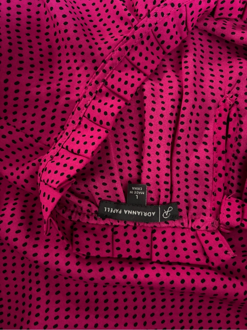 Adrianna Papell Fuchsia Dotted Ruffle-Neck Blouse - Picture 5 of 5